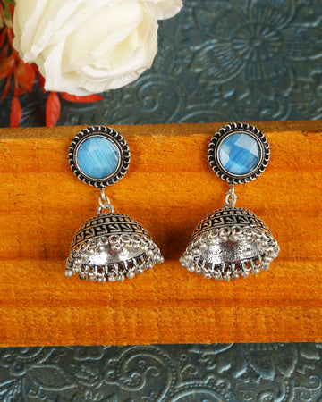 Blue Silver Toned Oxidized Jhumka